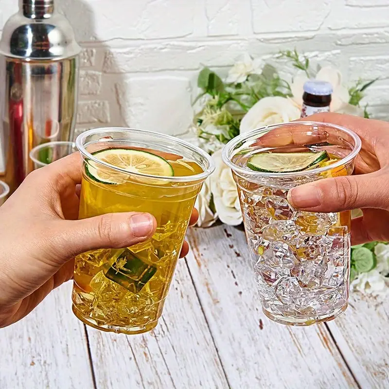 Vasos transparentes de plástico con tapa para té y leche, recipientes desechables para bebidas, zumo de frutas, café, arena y helado, 50 piezas
