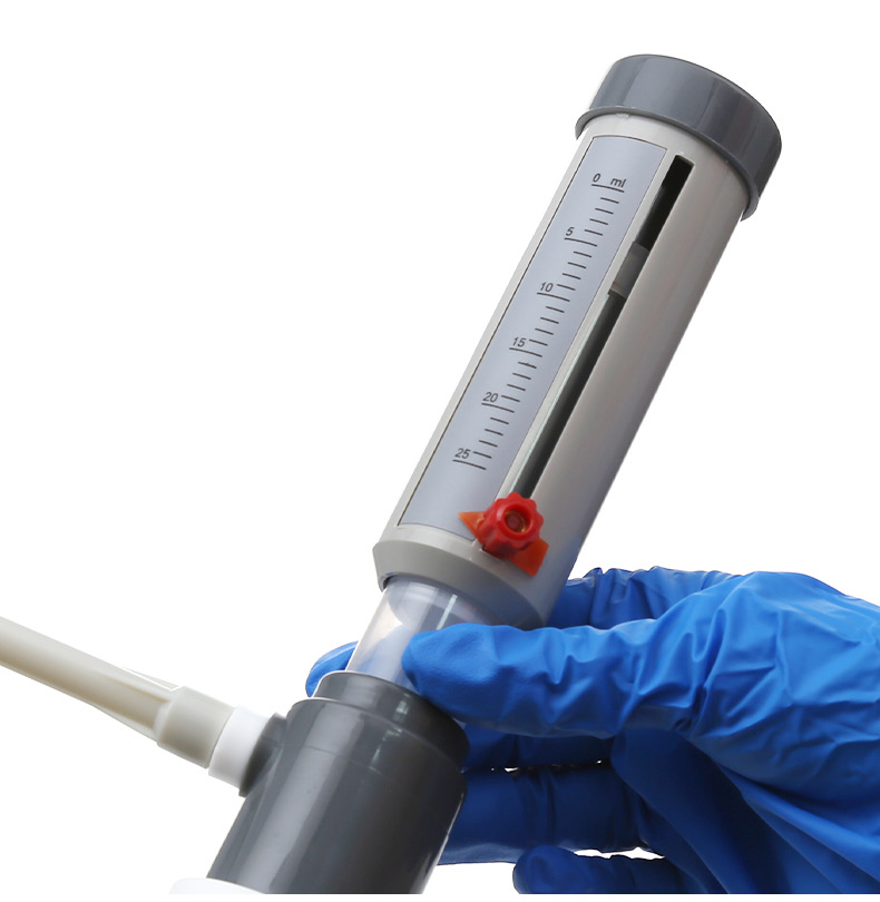 Laborflaschenspender, wirtschaftlicher halbautomatischer Flüssigkeitsspender, Hülse, Typ 0–25 ml, verstellbarer Flüssigkeitsadapter ohne Flasche