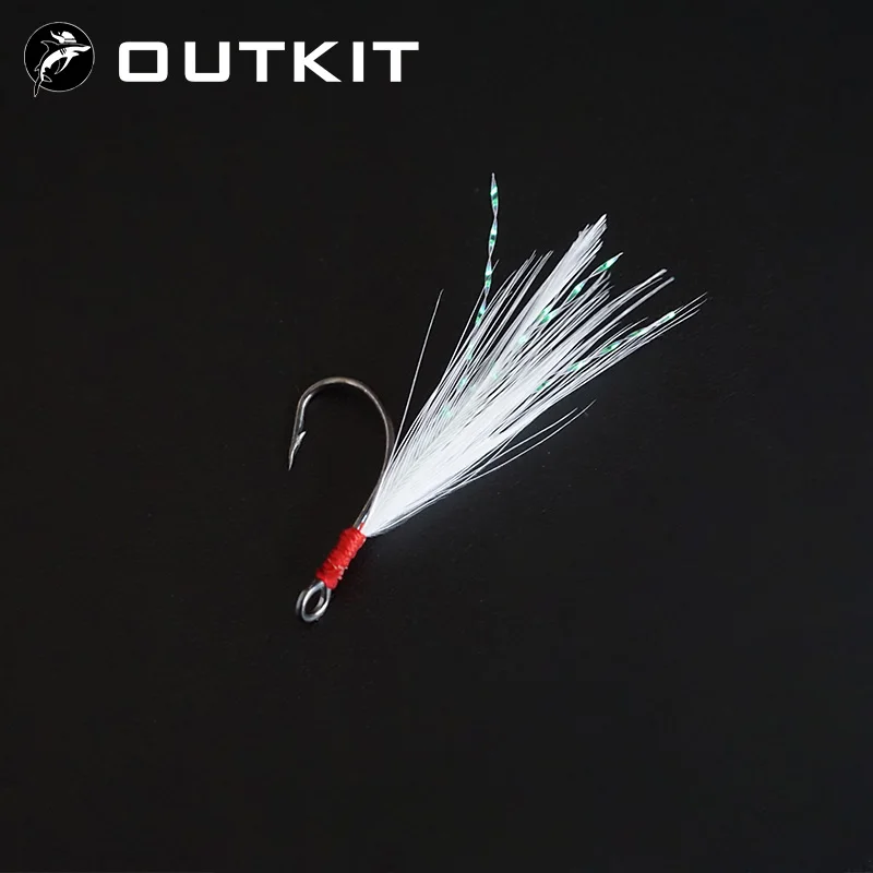 Outkit 10 st högkolhaltigt stål fiske enkelkrok med fjäder karp krok fiske krok med ring fisk krokar för bete sked