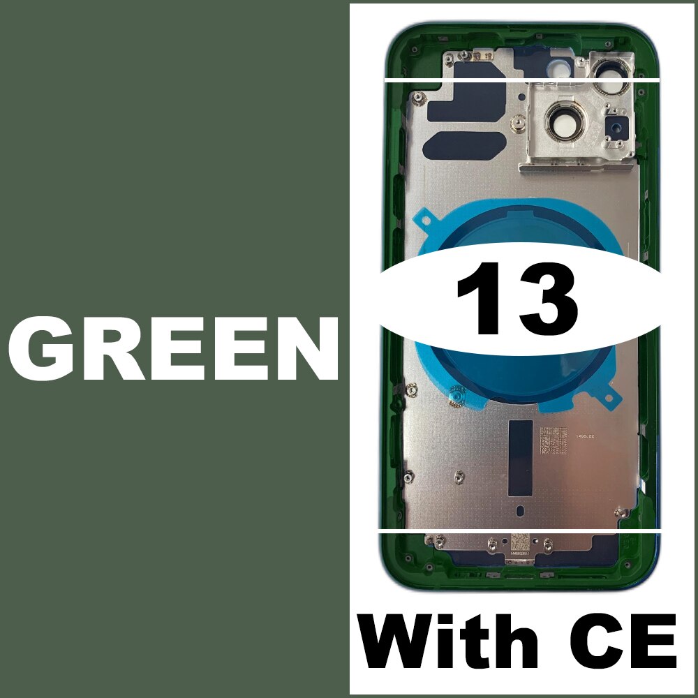 Housing For iPhone 13 Battery Back Cover + Middle Chassis Frame + SIM Tray + Side Key Parts For iPhone 12: 13-Green- CE