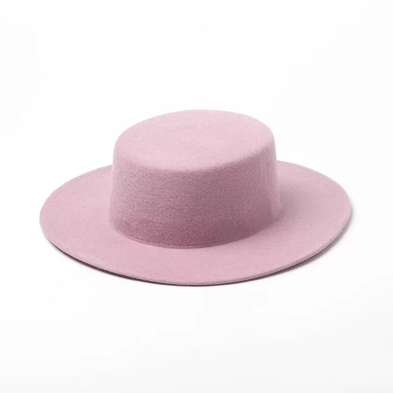 Neue Winter Flache oben Fedoras Hüte Für Frauen Männer Einfarbig Wolle Jazz Kappe Breiter Krempe Damen Elegante Kappen Bowler Hüte Kap: Lavendel
