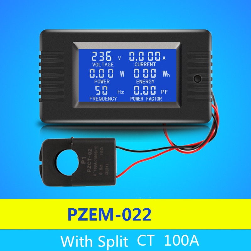 AC 6 In1 220V 100A Single Phase Digital Panel Ampermeter Volt Watt Kwh Power Factor Meter With Split CT
