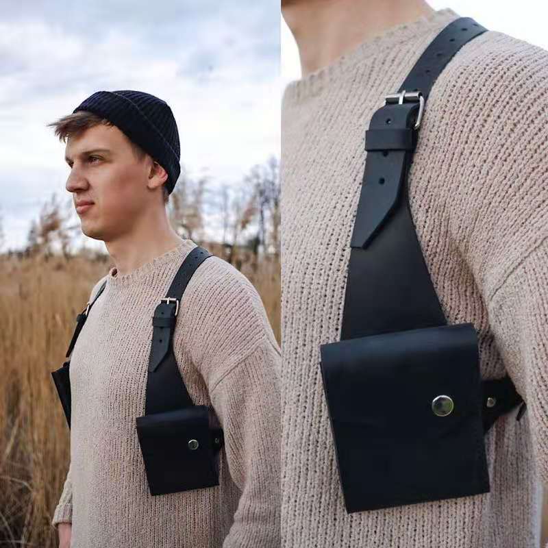Armadura de traje Medieval para hombre, accesorios de disfraces Vintage gótico, Caballero Guerrero, arnés de hombro de cuero PU, arnés corporal para el pecho, cinturón: Black