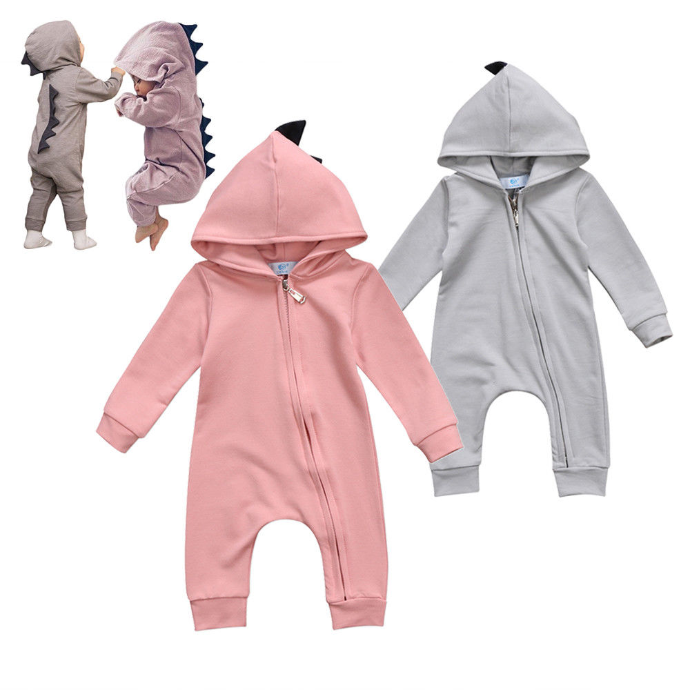 baby gutt pike 3d dinosaur drakt fast rosa grå romper varm vår høst bomull romper playsuit klær