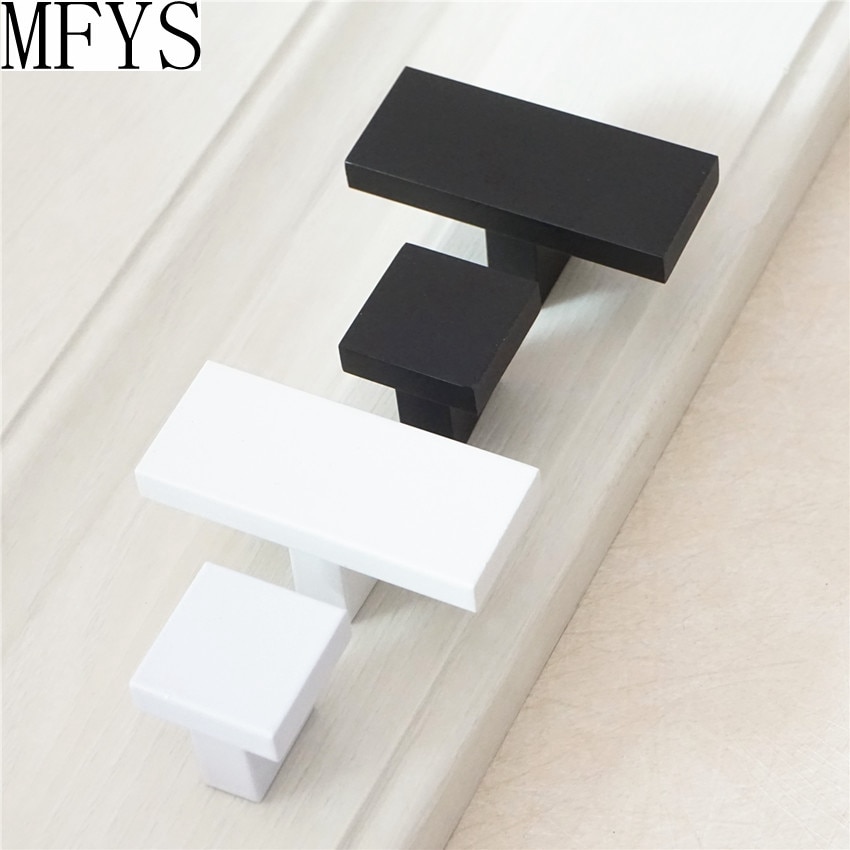 Hvid sort firkantet knap skuffeknap trækker moderne skab / kommode drejeknapper køkken dørhåndtag skab træk knop møbler