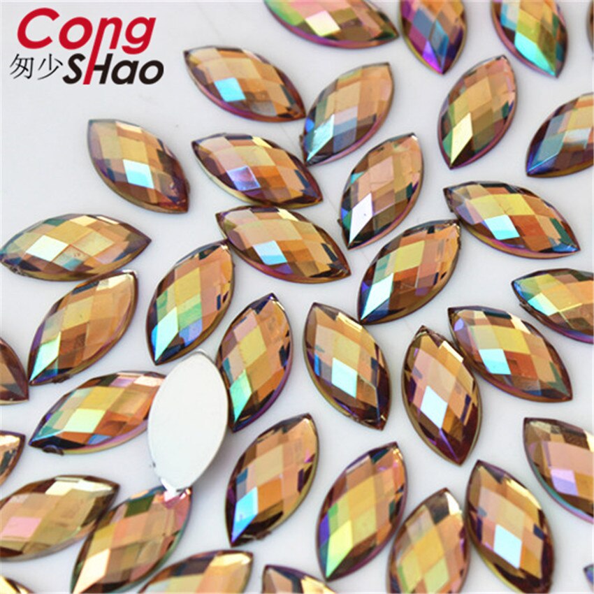 Cong shao 100 stk 7*15mm ab farverige hesteøje flatback akryl rhinestone trim sten og krystaller dekoration tilbehør  wc54: Let kaffe ab