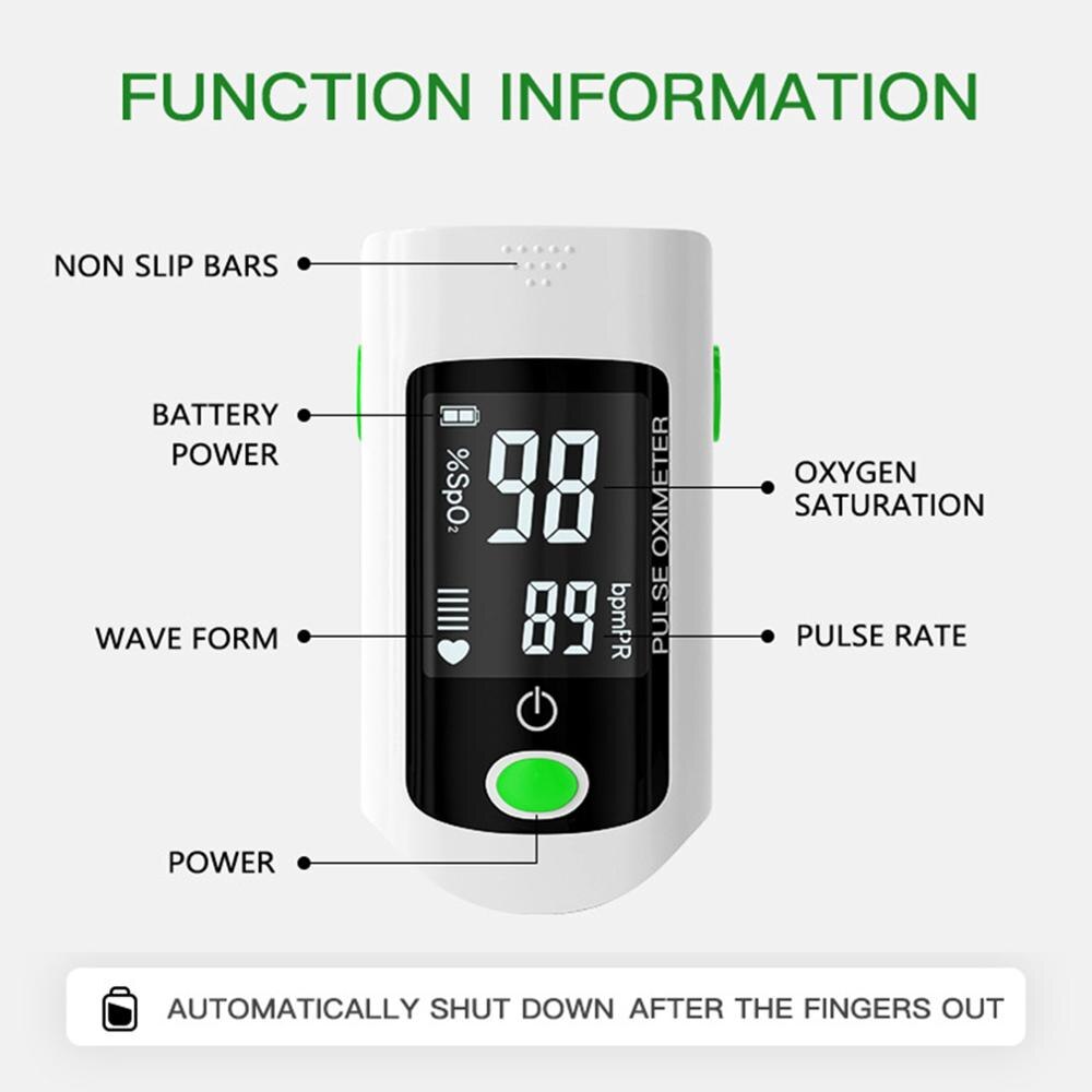 Pulsossimetro portatile pulsossimetro digitale per uso domestico ossigeno nel sangue misuratore di saturazione della frequenza cardiaca Spo2 PR Monitor per dito per la casa
