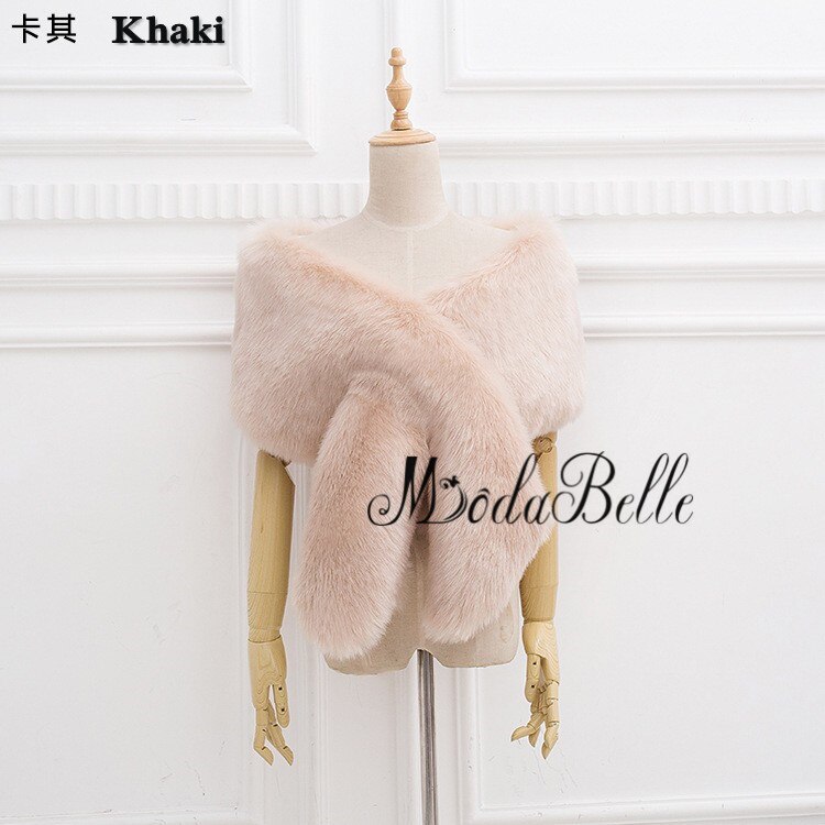 Modabelle Faux Fur Bolero Jassen Ivoor Bruids Stola Bolero Grijs Koningsblauw Rood Roze Avond Sjaals Wedding Wraps Vrouwen: Khaki