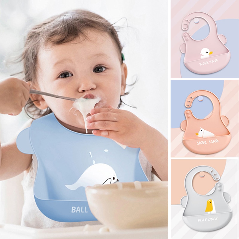 Baberos de bebé de dibujos animados lindos impermeable bebé alimentación cosas letra impresa ajustable niños niña niño Baberos suave de silicona niños delantal