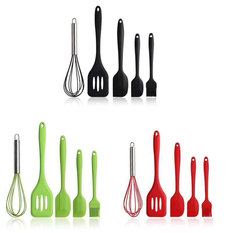 5 PCS Silicone Cooking Utensils Set Non-Stick Spatula Shovel Wooden Handle Cooking Tools Set Kitchen Tools