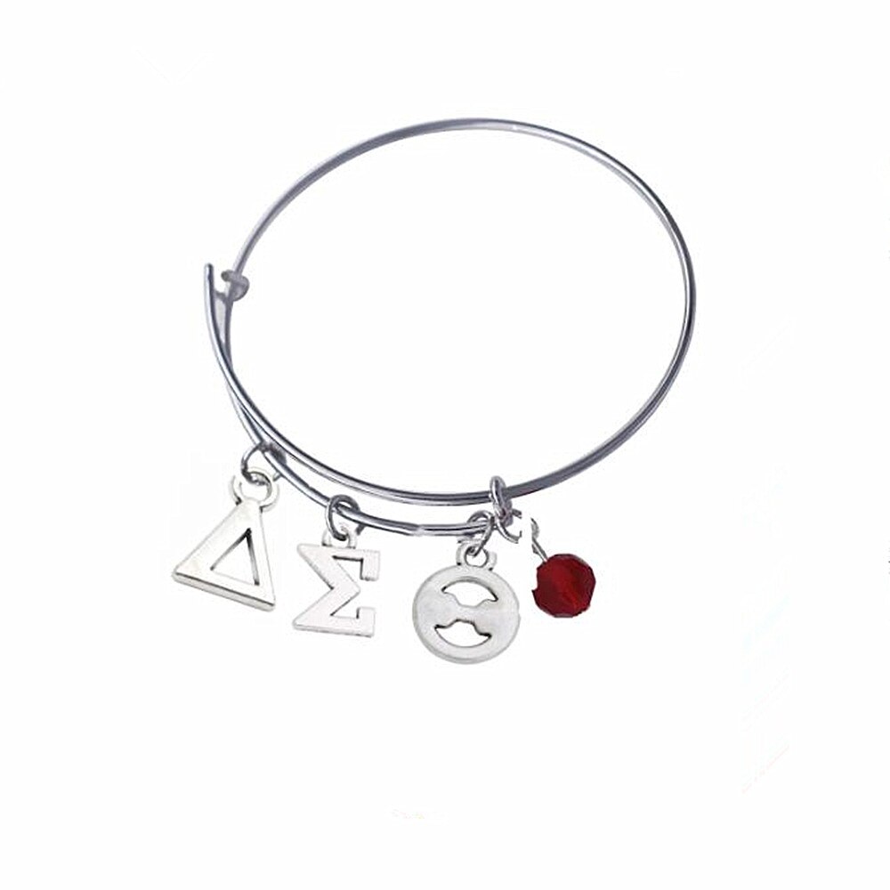Trasporto di goccia elegante metallo intarsiato diamante sorellanza Club lettera greca braccialetti Delta rossi regolabili: 1