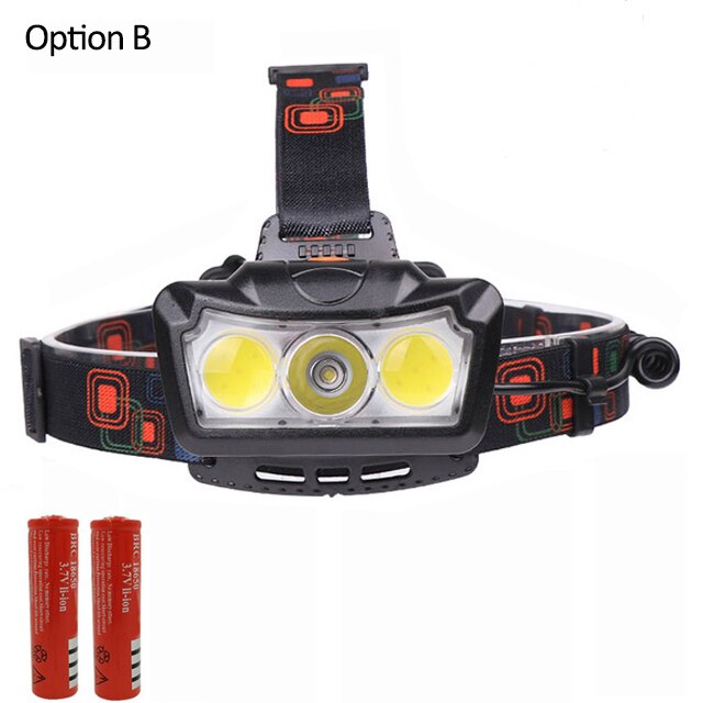Super Heldere Led Koplamp T6 + 2COB Led Koplamp Koplamp Waterdichte Zaklamp Lanterna Hoofd Licht Gebruik 2*18650 batterij Voor Camping: Option B
