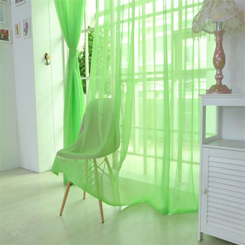 100*270cm Modern Window Curtain Home Wedding White Tulle Curtains for Living Room Bedroom Bathroom Polyester Window Screen Decor: Light green