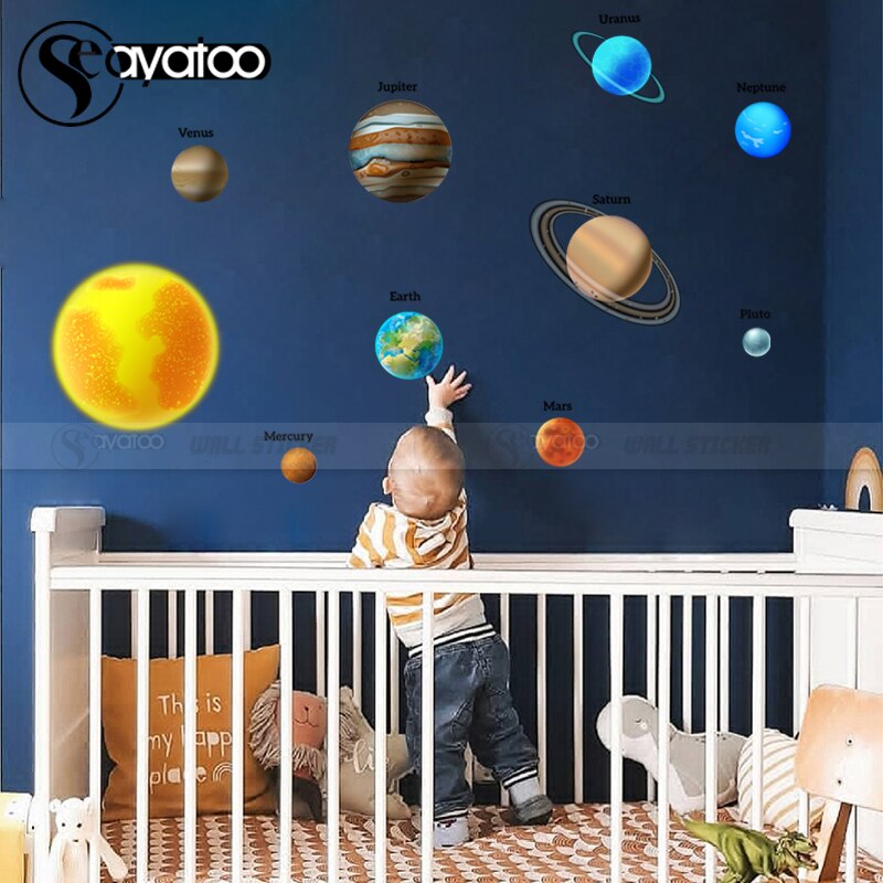 Space galaxy wallsticker planet univers stjerner solsystem astronomi vinyl mærkat kid uddannelse boligindretning