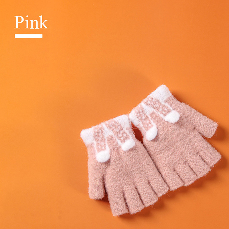 Herfst En Winter Baby Kinderen Leuke Animal Cartoon Fluwelen Warme Handschoenen Voor Jongens En Meisjes Zachte Half-Vinger Handschoenen kid 'S: Roze