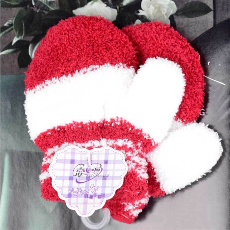Children's Warm Coral Velvet Gloves Winter Keep Warm Knitted Full Rope Finger Outdoor Gloves