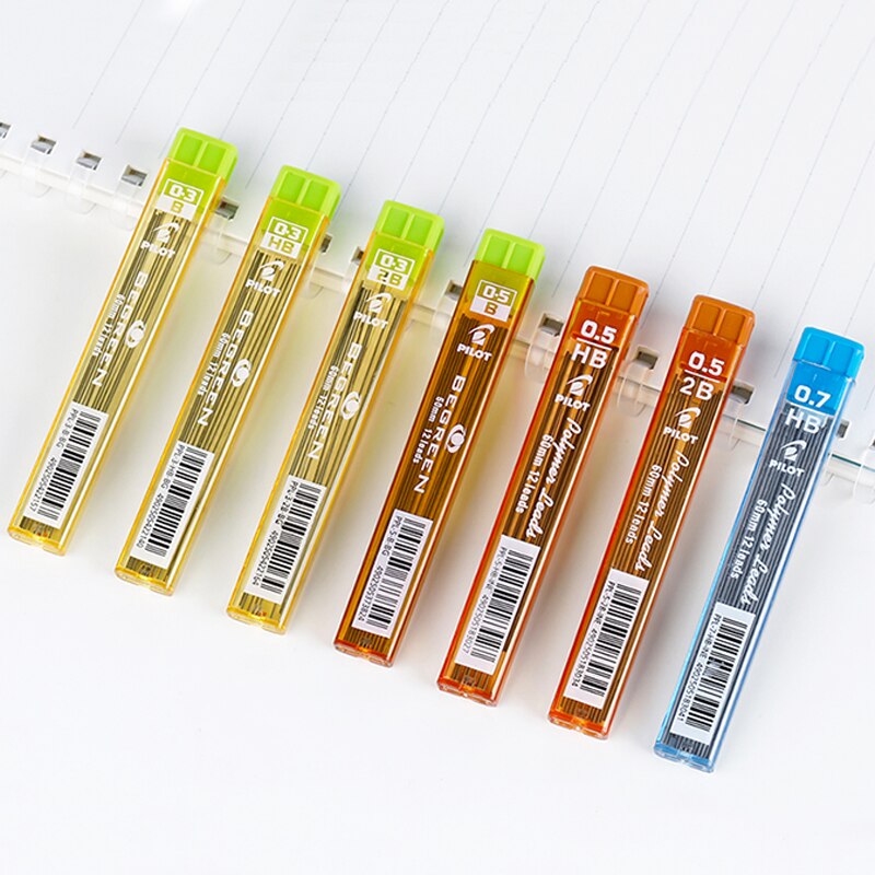 8 Uds PILOT polímero de plomo 10 tubos/lote recargas lápiz mecánico 0,3mm/0,5mm/0,7mm 60mm 2B/HB PPL-3/5/7