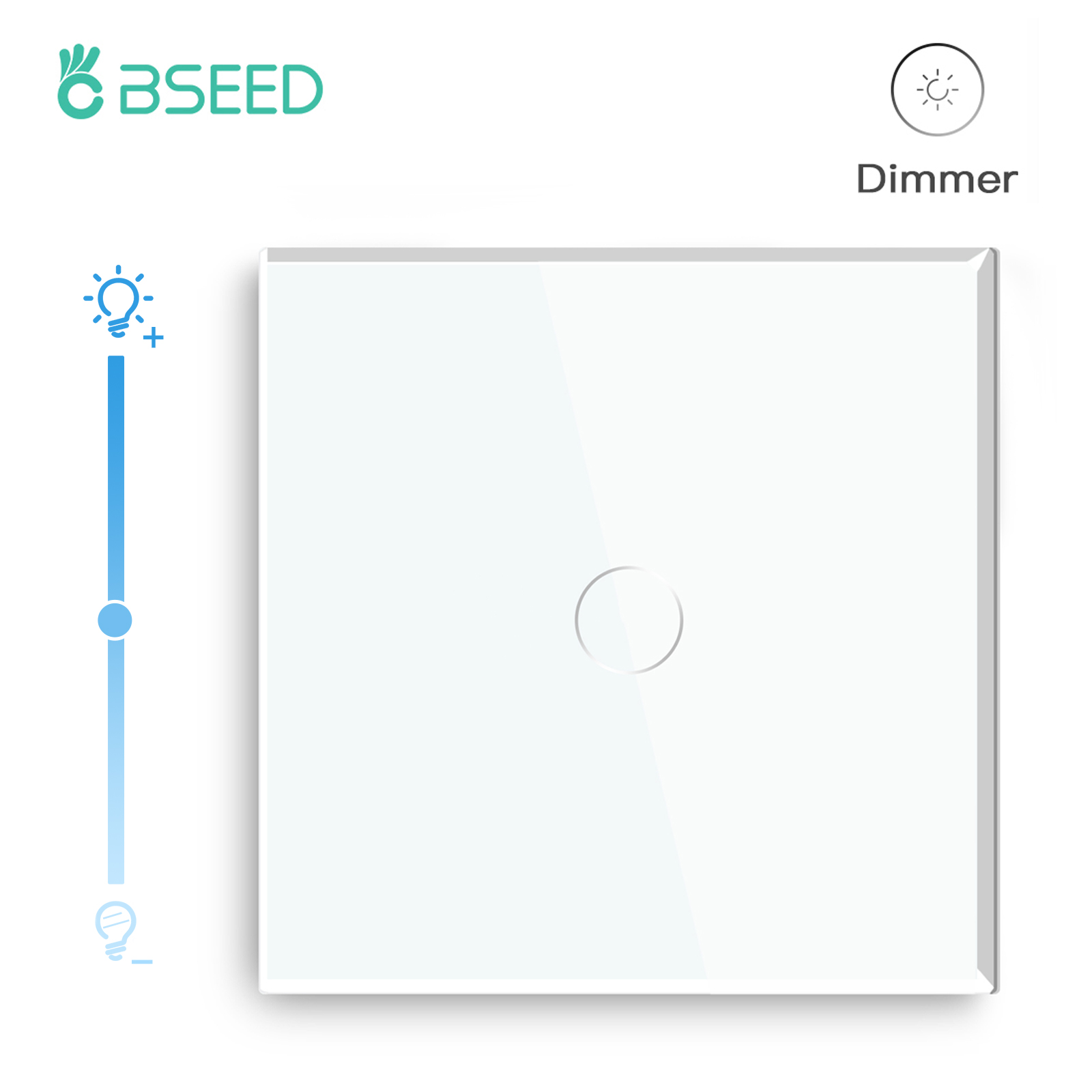 BSEED Dimmer-Lichtschalter, 1 Gang, 1-Wege-LED-Dimmer, 220 V, Wand-Touch-Lichtschalter, Kristallglasscheibe, blaue Hintergrundbeleuchtung, Speicherfunktion: Grau