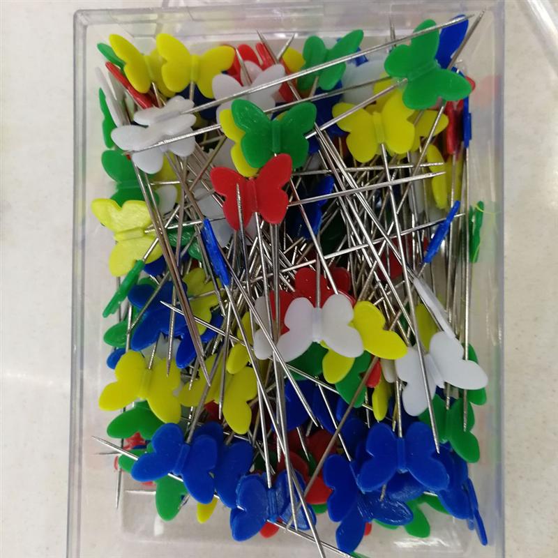 100 Pcs Patchwork Pinnen Plastic Straight Quilten Vlinder Push Pins Naaien Pin Platte Kop Pin Voor Ambachten Diy Projecten