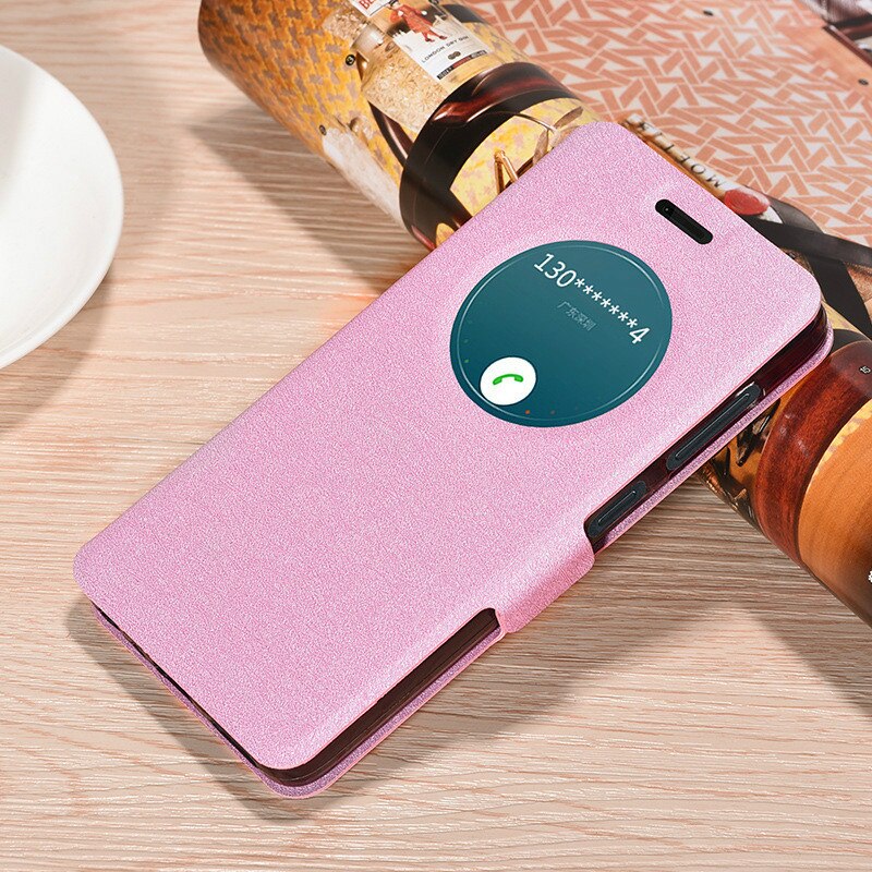 Leren hoesje lenovo zuk  z2 pro hoesje kijkvenster flip stand cover voor lenovo zuk  z2 z2 plus telefoonhoesjes tas  z2121 z2131 fundas: Voor zuk  z2 pro / Roze