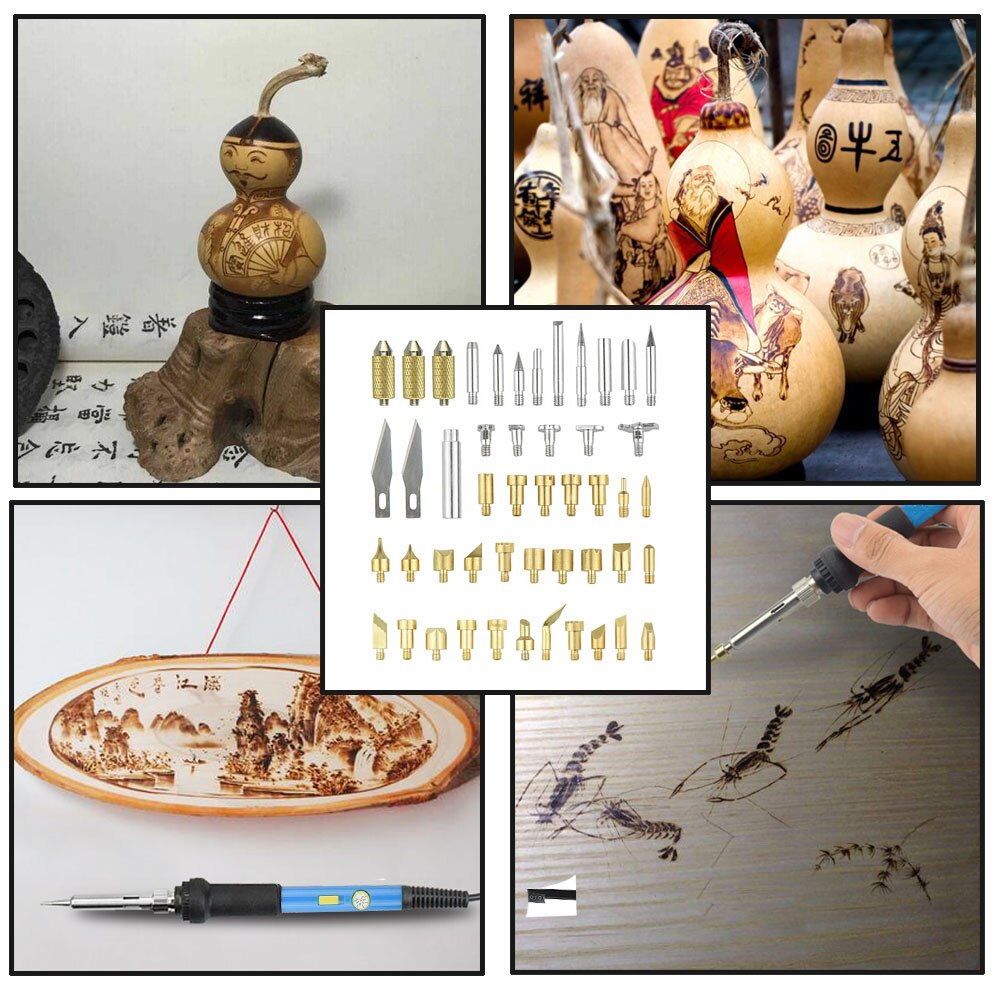 Toolour Pyrography Set 60W EU/ONS Soldeerbout Kit 50 stuks Pyrography Werken Solderen Tips/24 pcs DIY Craft Gelaagdheid Stencils