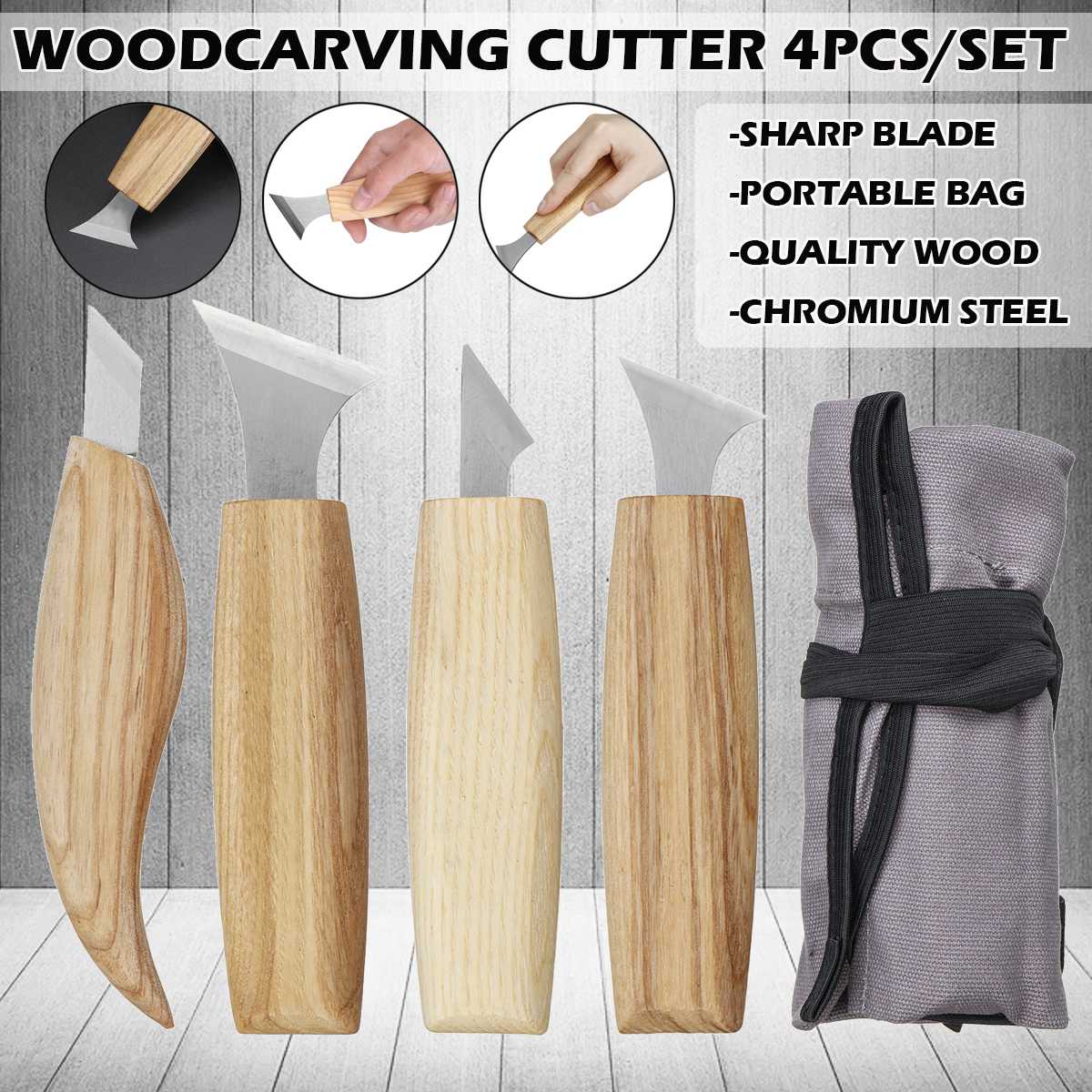 Woodcarving Cutter Set DIY Wood Hand Chisel Wood Carving Chip Knives for Woodworking Hand Tools: 4PCS Set
