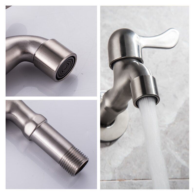 Wall Mounted Single Cold Water Faucet Washing Machine Sink Mop Pool Outdoor Garden Faucet 304 Stainless Steel Bathroom Tap