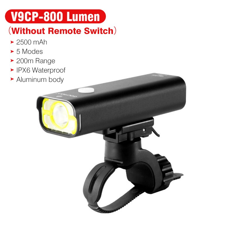 GACIRON-faro delantero para bicicleta V9C 800, con interruptor remoto de cable, IPX6 resistente al agua, recargable, para competición: V9C-800