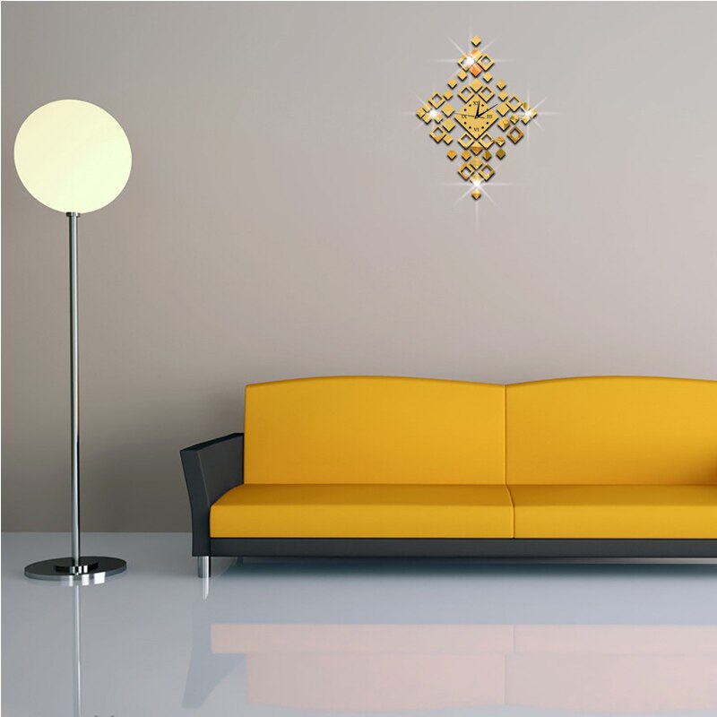 Small square acrylic mirror wall clock Children's room home study bedroom living room wall decoration wall clock