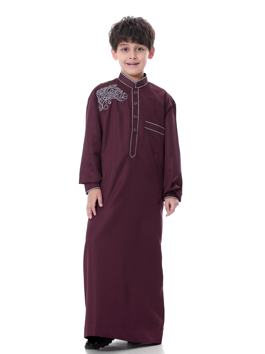 Arabische Moslim Kids Boy Jubba Thobe Abaya Kimono Lange Jurk Kaftan Voor Kinderen Islamitische Kleding Lange Gewaden Jurk Dubai Arab: L / Black