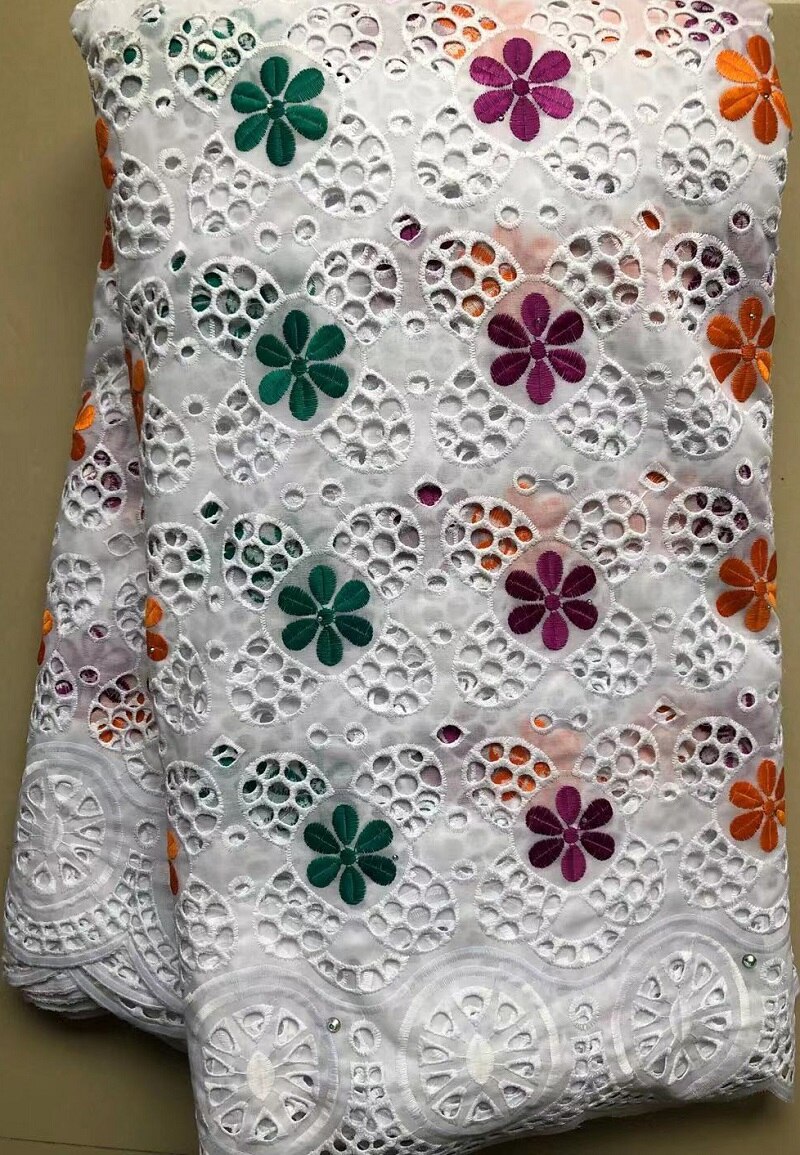 Tela de encaje suizo de 5 yardas, bordado de piedras, tejido de algodón de estilo africano, gasa suiza, Popular, estilo Dubái, VLL4572,