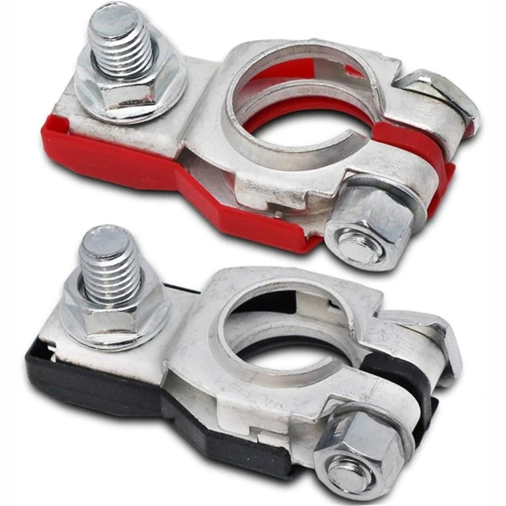 Conector de Clip de abrazadera de Terminal de batería automotriz, 2 uds., para coche, caravana, barco, Clip de cobre, tornillo, piezas de automóvil, accesorios para vehículos: Blanco