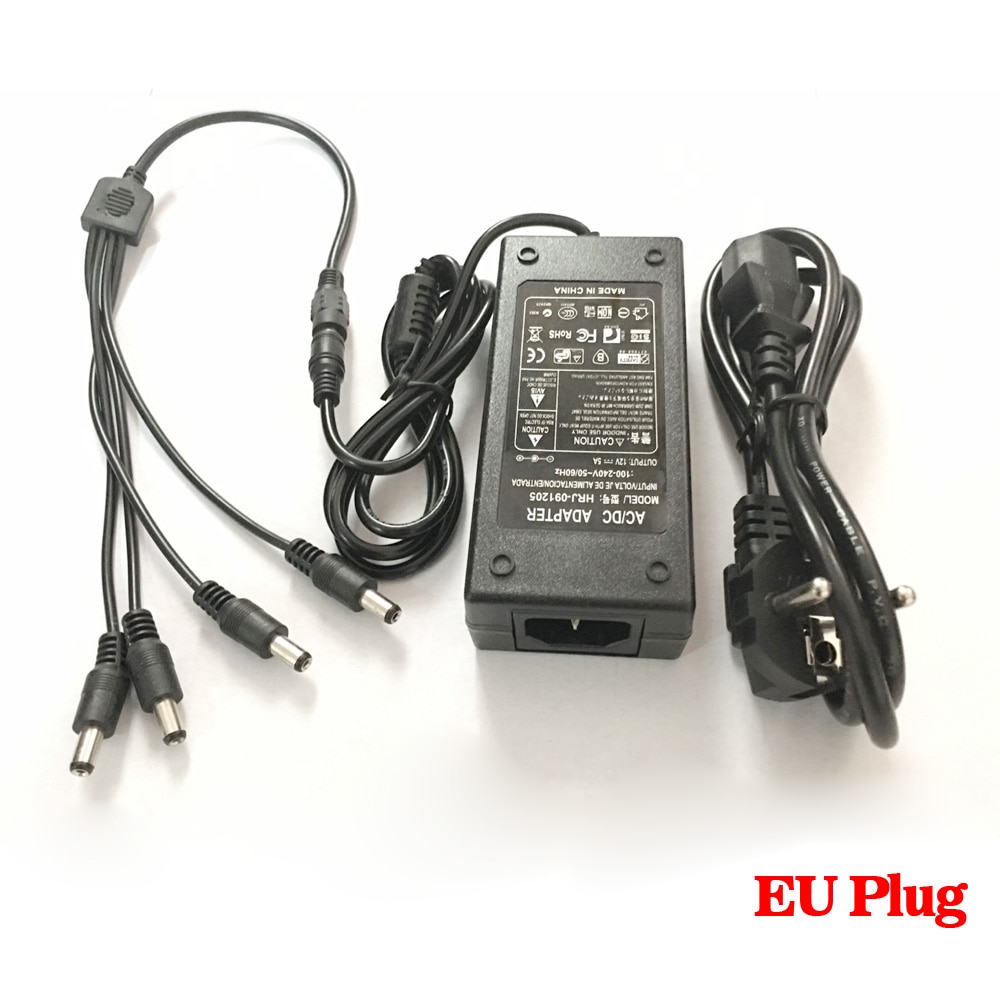 HKIXDISTE, 12V, 5A, 1to, 4 puertos, divisor de enchufe, cámara CCTV por cable, adaptador de CA, Caja De Alimentación para cámara de seguridad CCTV