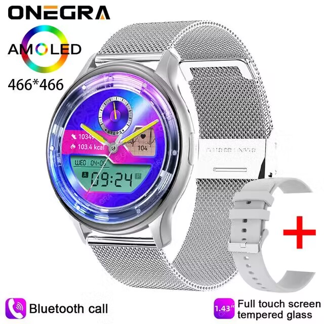 Montre intelligente AMOLED HK89 pour hommes et femmes, appel BT, surveillance de la santé, assistant vocal NDavid, toujours en affichage, suivi du fitness, sports, 1.43 pouces: Bleu