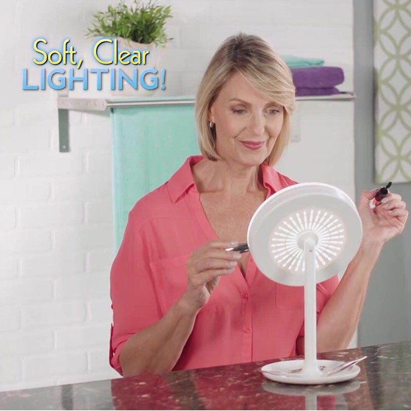Espejo de maquillaje con iluminación de 7,9 pulgadas, espejo de aumento de tocador 5X con luces LED y cabeza de ventilador ajustable-35