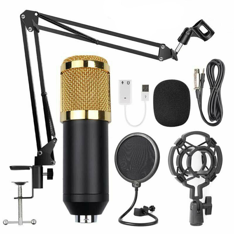 BM-800 Kondensator Mikrofon Bluetooth Kopfhörer Kopfhörer Mikrofon Bausatz Mic Stand Live Klang Effekte Prozessoren: golden