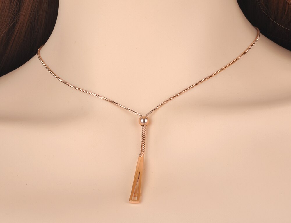 Lokaer Trendy Dubbele Driehoek Rvs Vrouwen Box Ketting Ketting Sieraden Rose Goud Verstelbare Choker Kettingen N19049