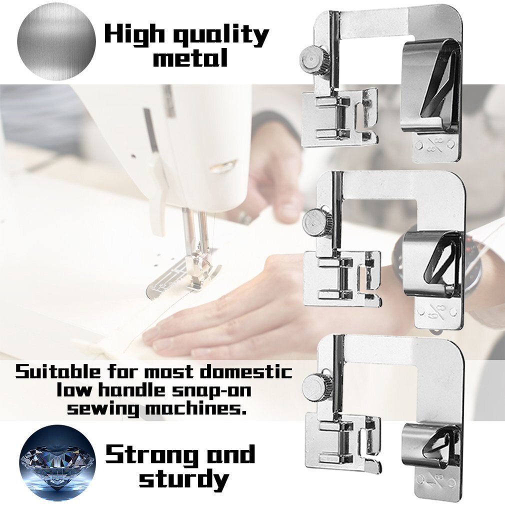 3Pcs Wide Hem Hemmer Adjustable Rolled Foot Set For Low Shank Domestic Sewing Machine Home Snap On Presser Feet Kit