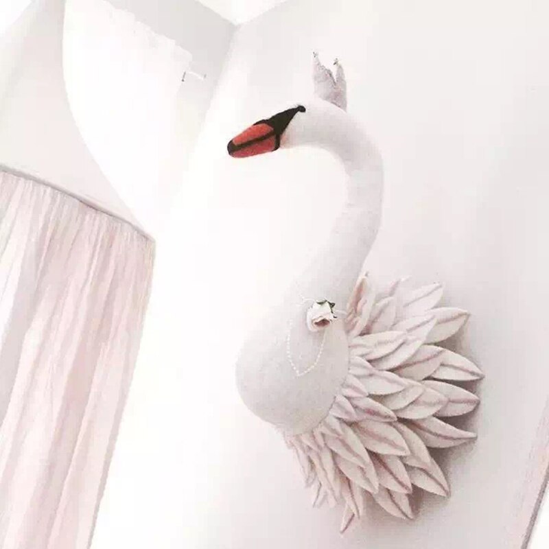 Animales de peluche de juguete de cabeza de cisne decoración de pared guardería habitación de bebé ilustraciones colgantes para la pared hecho a mano Cisne cumpleaños decoración de la boda