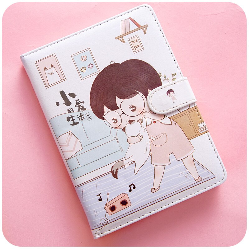 Bloc de notas estampado con forma de fruta, planificador con hebilla magnética, cuaderno de PU, Agenda anual, ilustración de Color, planificación diaria, papelería Kawaii: F