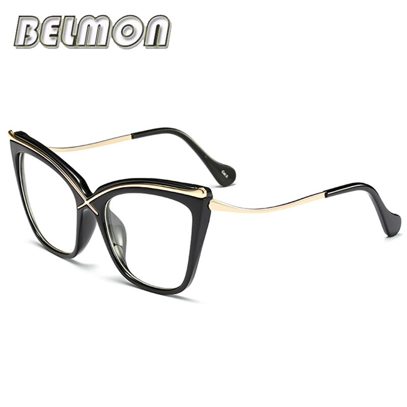 Belrayon óculos de olho de gato, armação feminina para óculos de computador, armação de óculos para miopia, lentes transparentes feminina rs262: RS262 C01