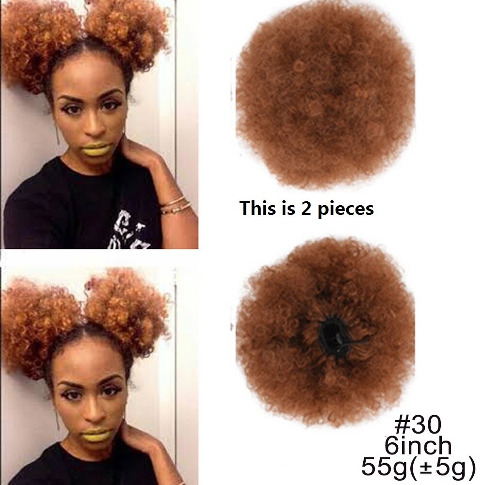 Extension chignon cheveux crépus, postiche synthétique afro, coiffure boule frisée, fixation par clips, 8 pouces: 6 inch color 30
