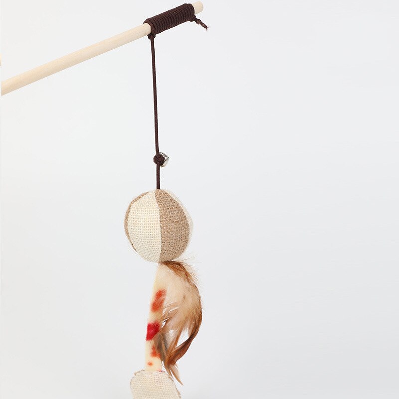 Gato juguetes de cuerda de cáñamo gatito palillo interactivo gato pesca juego varita pluma juguete para mascotas accesorios para gatos Mini
