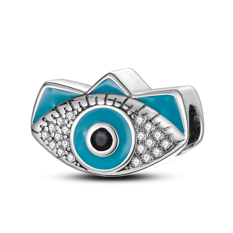 Hamsa-abalorios de mano de plata 925 auténtica, amuleto de mano de fátima con ojos azules de la suerte, compatible con pulsera Original, joyería: KTC193