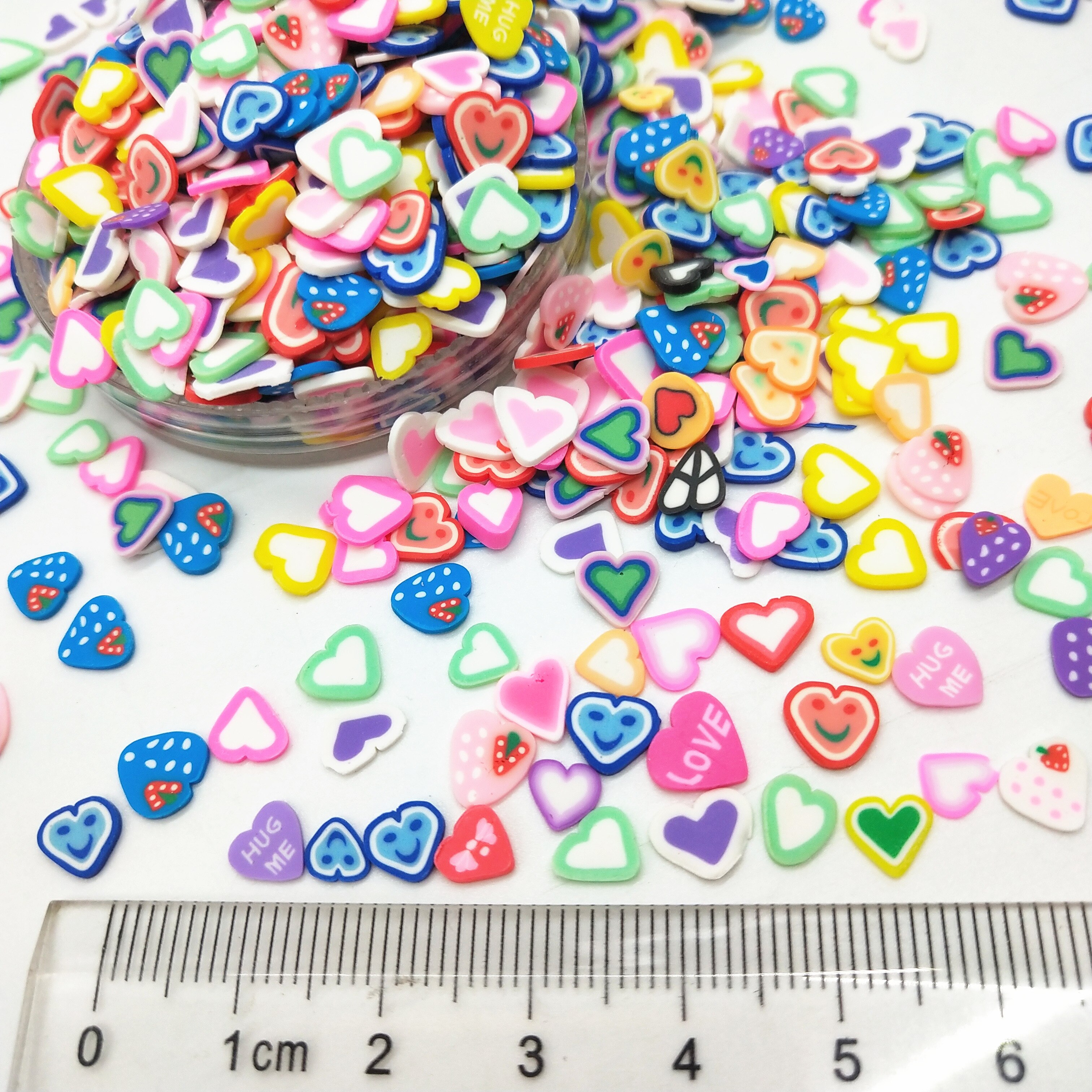 20g/ parti 5mm kærlighed hjerte polymer ler farverige hjerter til diy håndværk små søde tilbehør diverse designs