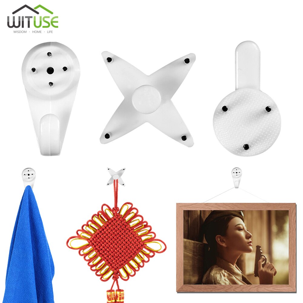 40PCS Multi Function White Mount Clock Frame Plastic Invisibl Hanger Seamless Nail Hanging Home Decor Photo Picture Wall Hooks
