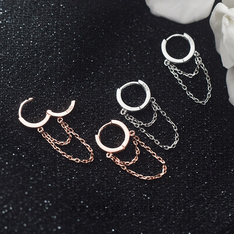 MloveAcc 100% Solid 925 Sterlling Silver Simple Rolo Chain Round Buckle Hoop Earrings for Women Girls Lady Jewelry