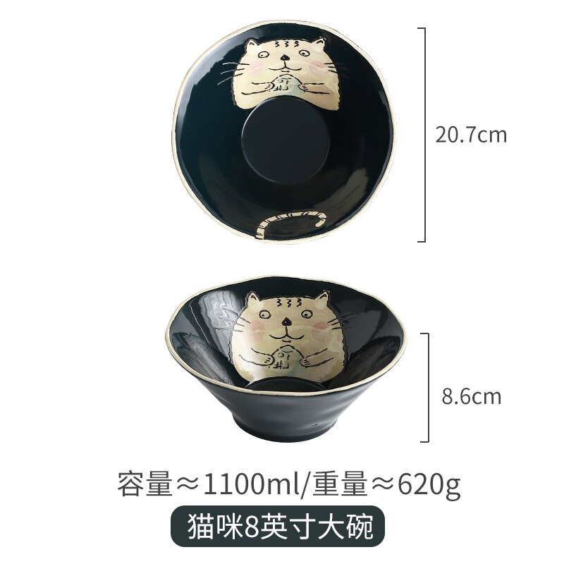 Japansk keramik handmålad katt globefish hushållssoppa nötkött lamian nudlar skål ramen retro sallad porslin tallrik porslin: 1