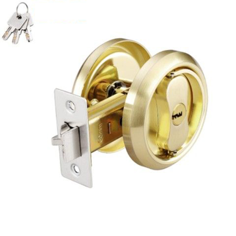 1Pcs Invisible Door Lock With Key Indoor Household Door Anti-theft Single Double-Sided Round Lock Stainless Safety Door Locks: Orange
