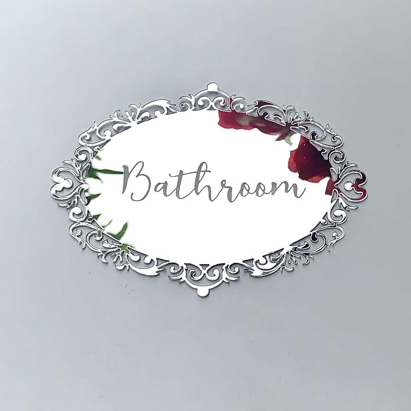 Home Family Hotel Washing Room Acrylic Mirror Door Signs Bathroom Sticker Label Party favor: silver A